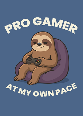 Pro Gamer Sloth Cartoon Illustration