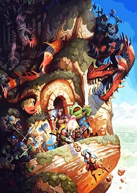 Fantasy Adventure with Dragon and Heroes