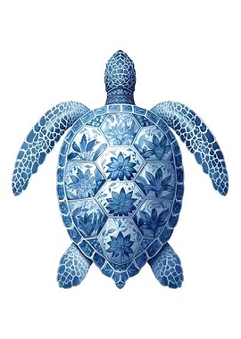 Blue and White Floral Turtle
