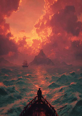 Seascape with Boat and Distant Ship