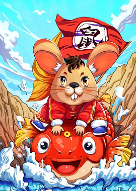 Cartoon Rat Riding a Goldfish