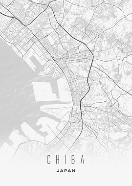 Chiba, Japan - Minimalist City Map Poster, Modern Urban Street Print, Japanese Wall Art