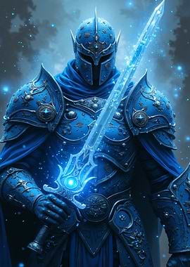 Blue Knight with Glowing Sword