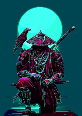 Cyberpunk Samurai with Raven