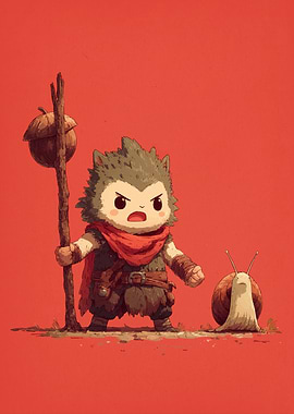 Angry Cartoon Character with Snail Friend