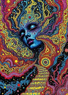 Psychedelic Woman Portrait with Colorful Patterns
