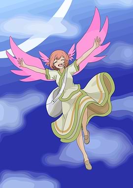 Anime Girl with Pink Wings Flying
