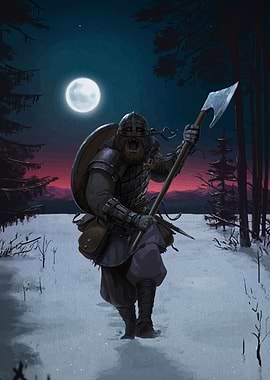 Viking Warrior in Snowy Landscape