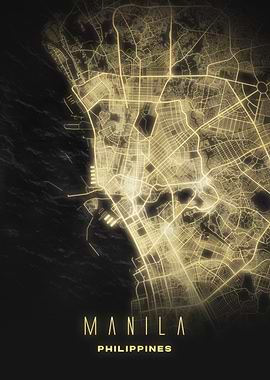 Manila, Philippines - Glowing City Map Poster, Minimalist Nightscape Art Print