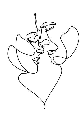 Continuous Line Art: Couple's Embrace