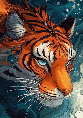 Tiger Portrait Water