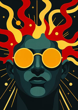 Psychedelic Pop Art Portrait with Sunglasses