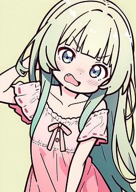 Anime Girl in Pink Nightgown