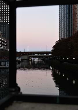 City River View Through Metal Frame
