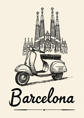 Barcelona Scooter and Sagrada Familia Art