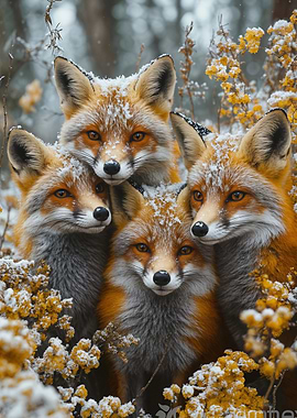 Fox Family in Winter