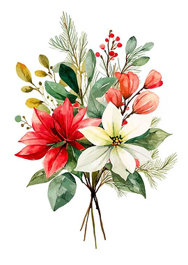 Watercolor Christmas Floral Bouquet