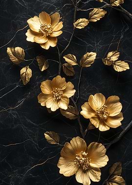 Golden Flowers on Marble