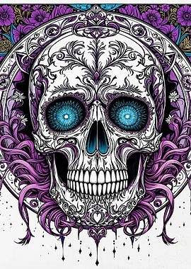 Ornate Skull with Floral Mandala