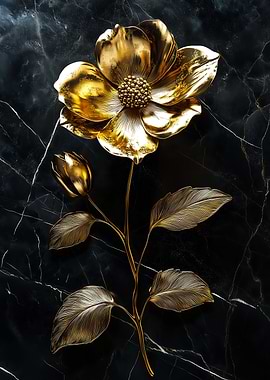 Golden Flower on Marble Background