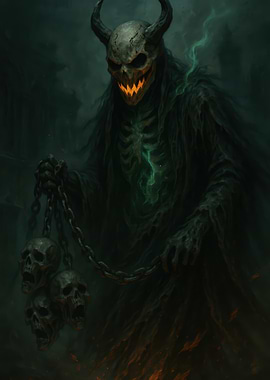 Horned Skull Demon with Skull Chain
