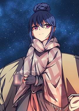 Anime Girl with Coffee under Stars