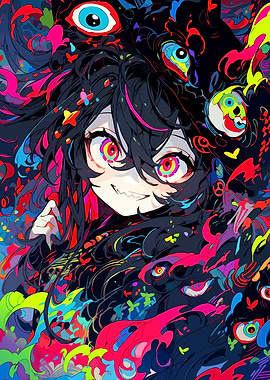 Colorful Anime Girl with Abstract Eyes