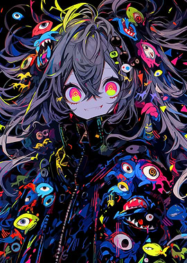 Colorful Anime Girl with Monster Jacket