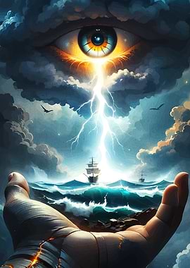 Eye Lightning Ocean Hand