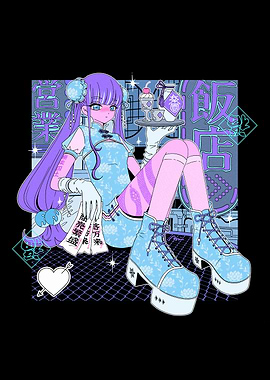 Anime Girl in Cyberpunk Restaurant Setting