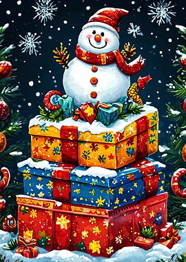 Snowman on Stacked Christmas Presents