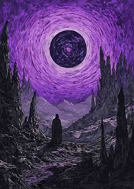 Dark Fantasy Landscape with Cloaked Figure