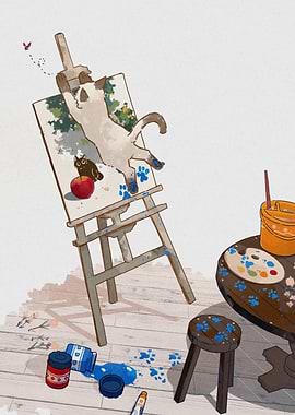 Cat Artist Painting