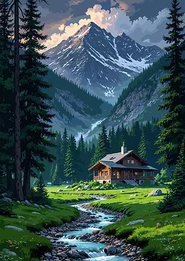 Mountain Cabin Landscape