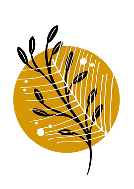 Minimalist Botanical Art with Golden Circle