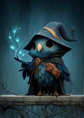 Cute Owl Wizard with Magic