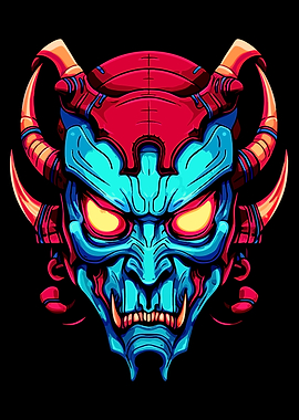 Cyberpunk Oni Mask Illustration
