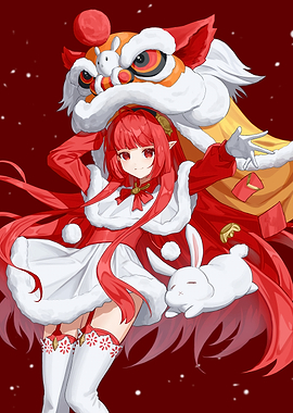Anime Girl with Lion Dance Costume