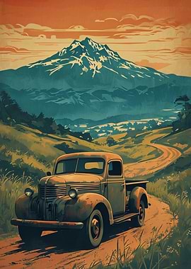 Vintage Truck with Mountain Backdrop