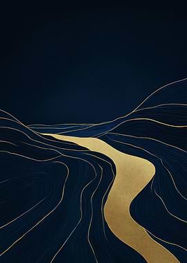 Abstract Golden River Landscape Art