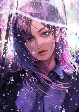 Woman with Umbrella in the Rain