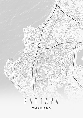 Pattaya, Thailand - Modern City Map Poster, Minimalist Urban Street Wall Print