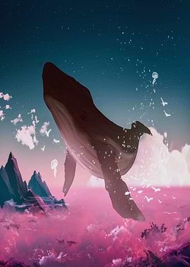 Whale in a surreal landscape