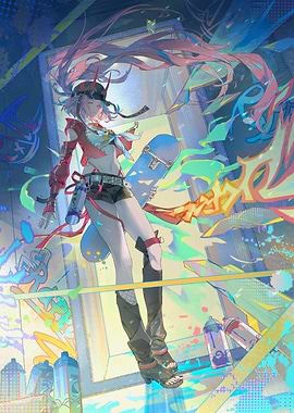 Skater Girl with Graffiti Background