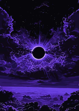 Purple Eclipse Over Cloudy Landscape