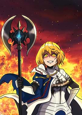 Female Warrior with Axe in Flames