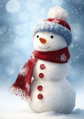 Cheerful Snowman with Red Scarf