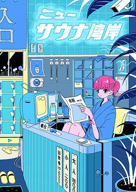 Anime-style Sauna Reception with Pink-Haired Girl