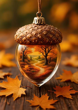 Autumn Acorn Ornament with Fall Landscape