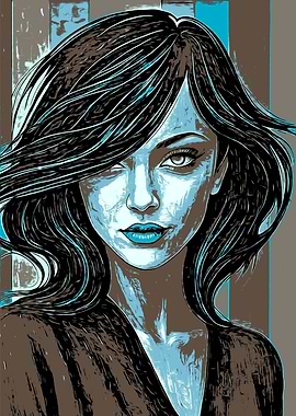 Portrait of a Woman in Blue Tones